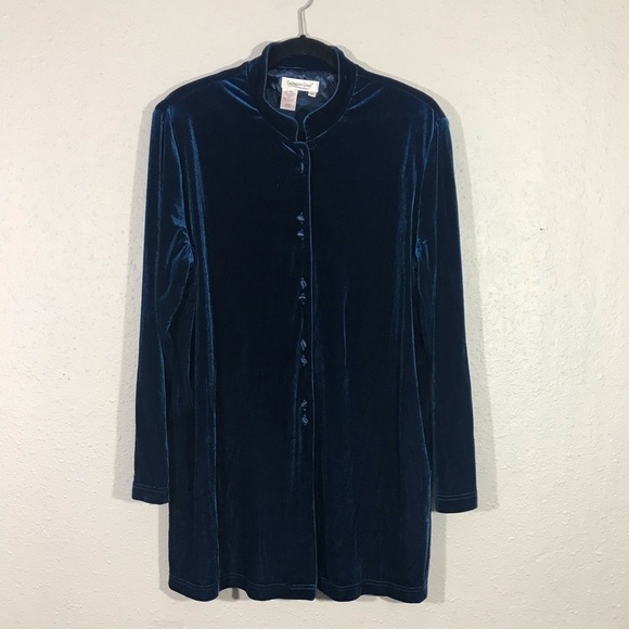 Coldwater Creek Teal Blue Velvet Mandarin Collar Jacket size XL - Picture 5 of 11